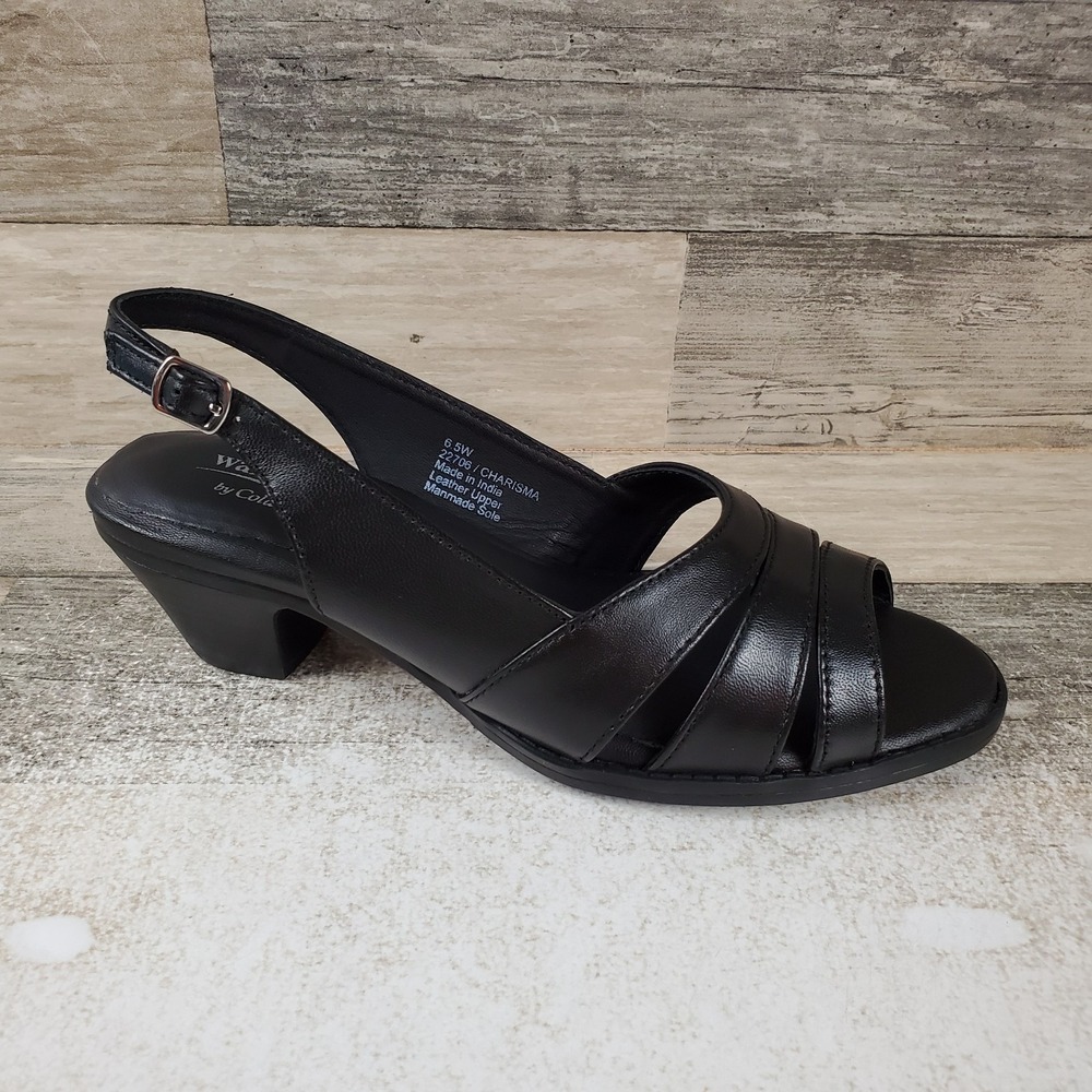 Coldwater Creek Charisma Womens Sandals Sz 6.5 W Black Leather Slingback Block